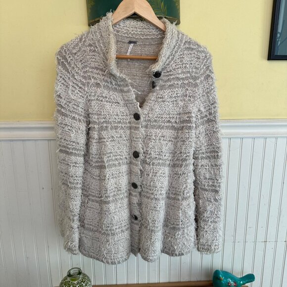 Free People Textured Knit Button-Up Cardigan Sweater S Gray - Picture 1 of 6